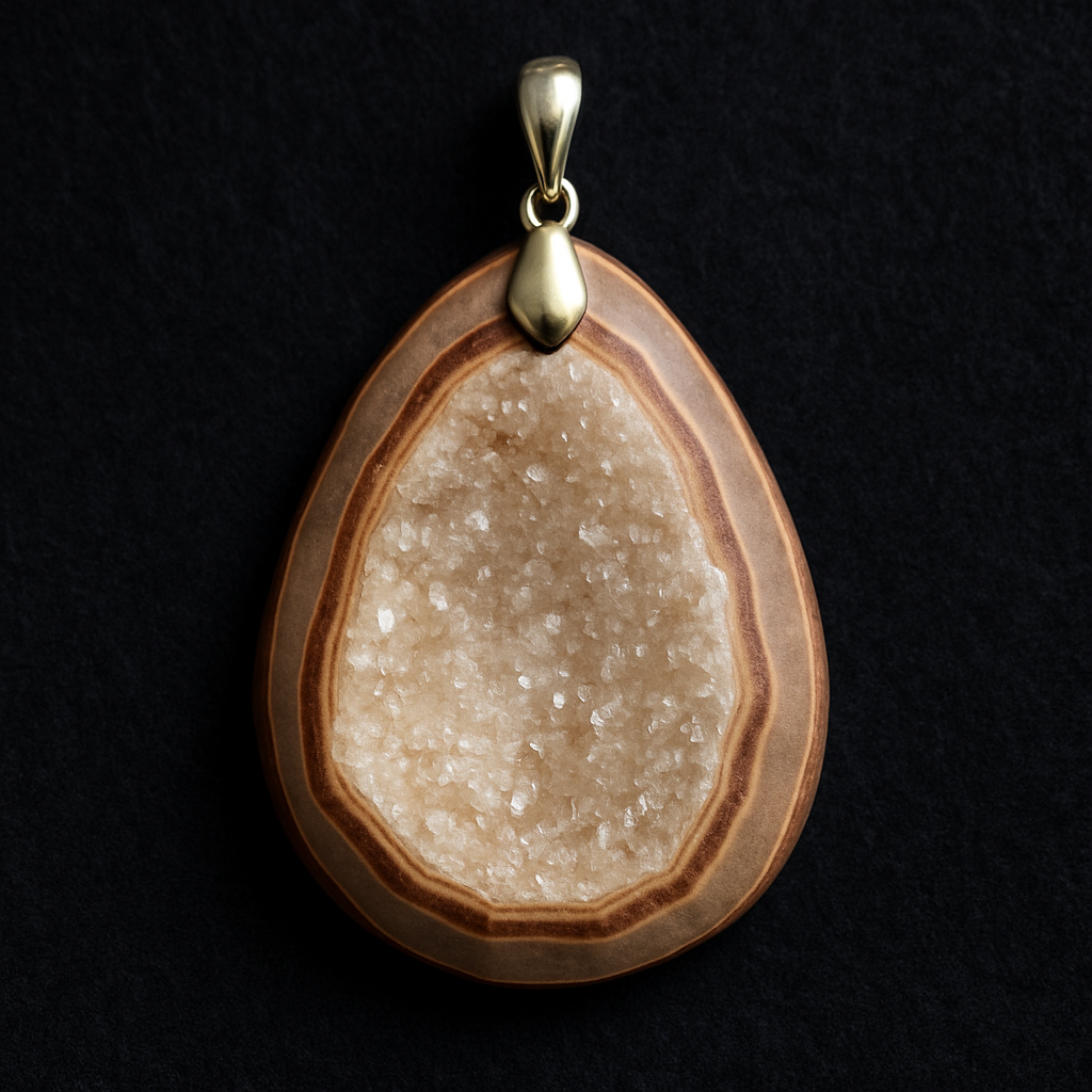 Wisior z naturalnego agatu z kryształkami